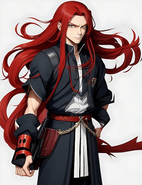 Een anime jongen met rood haar