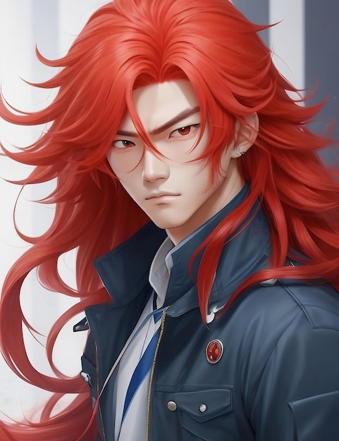 Een anime personage met lang rood haar.