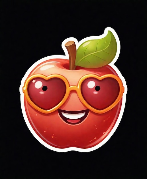 Foto een appel met een zonnebril waarop staat: 