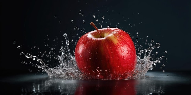 een appel wordt met water gespoten