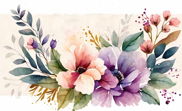 Een aquarel bloemenrand met bloemen.