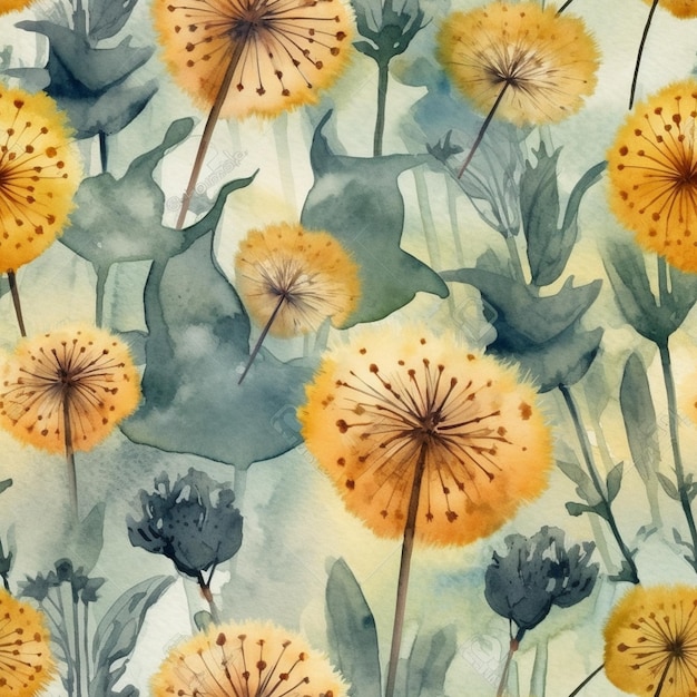 Een aquarel bloemmotief met gele bloemen.