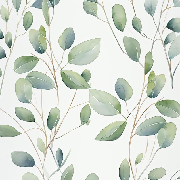 een aquarel eucalyptus tak patroon in de stijl van organisch materiaal