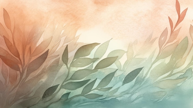 Een aquarel met bladeren en een blauwe lucht
