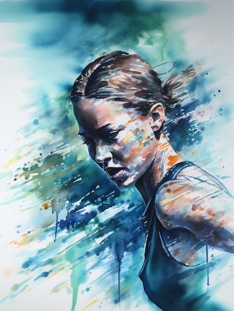 Een aquarel portret van een zwemmer