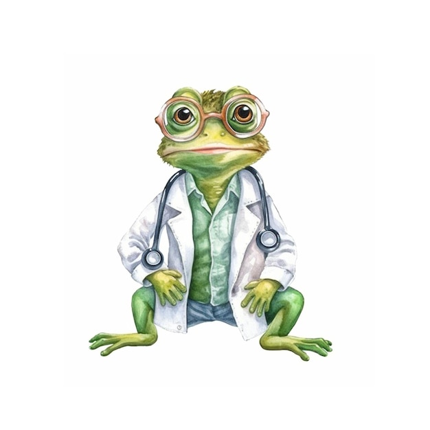 een aquarel schattige dokter kikker clip art