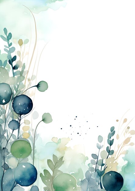 een aquarel schilderij van blauwe en groene planten Abstract Mint kleur Bloemen achtergrond Uitnodiging