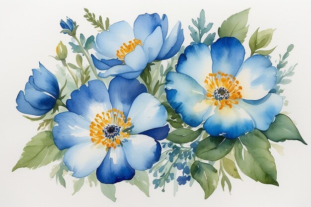 Een aquarel schilderij van bloemen met een blauwe ring erop