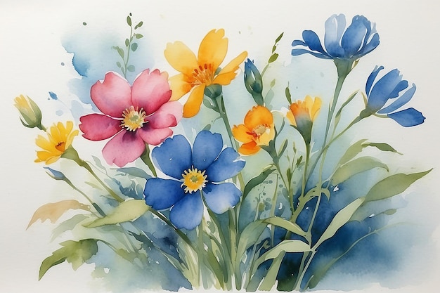 Een aquarel schilderij van bloemen met een blauwe ring erop