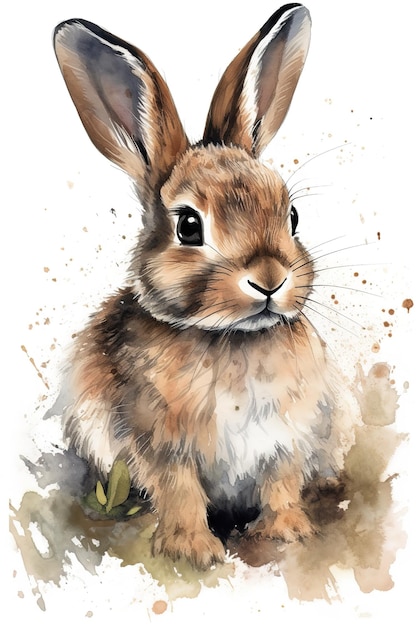 Een aquarel schilderij van een bruin konijn