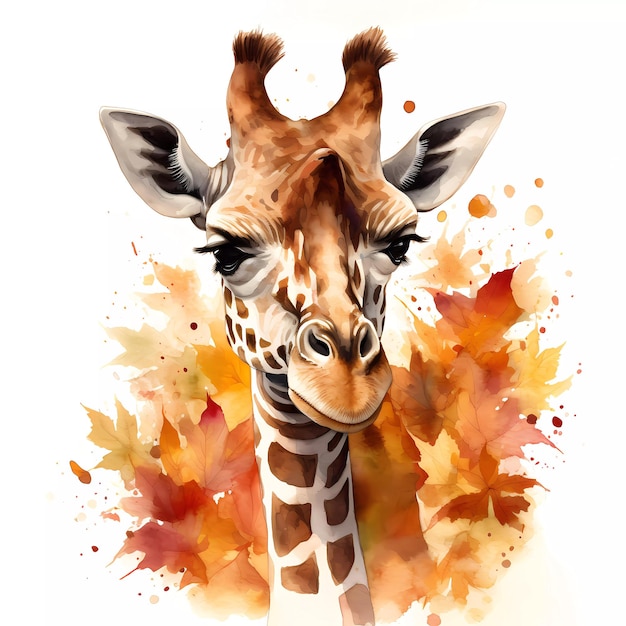 Een aquarel schilderij van een giraffe portret