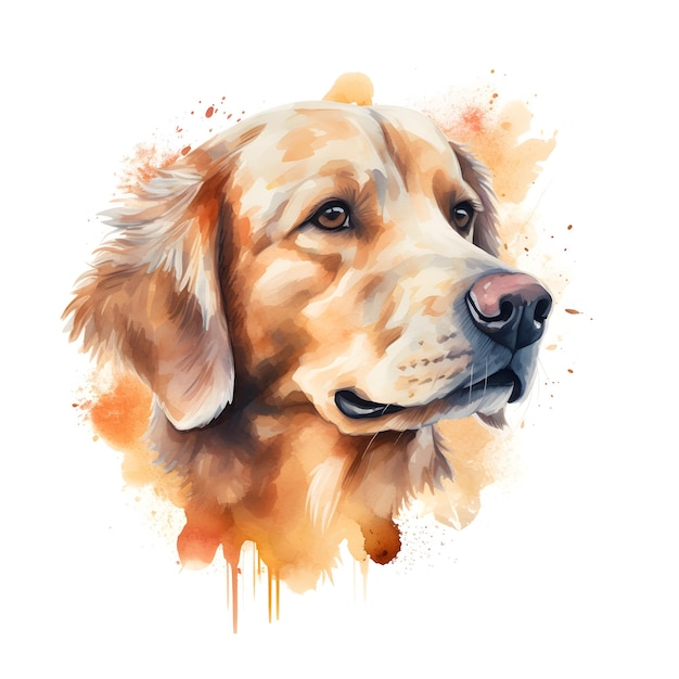 Een aquarel schilderij van een golden retriever hond.