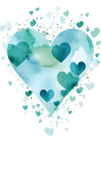 een aquarel schilderij van een hart op een witte achtergrond Abstract Aquamarine kleur harten achtergrond