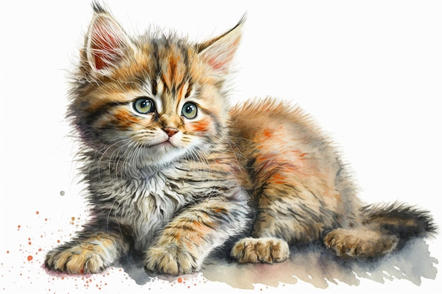 Een aquarel schilderij van een kitten