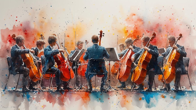 Foto een aquarel schilderij van een klassiek orkest in actie ai genereren illustratie