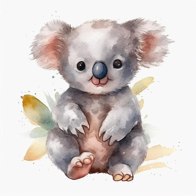 Een aquarel schilderij van een koala beer.