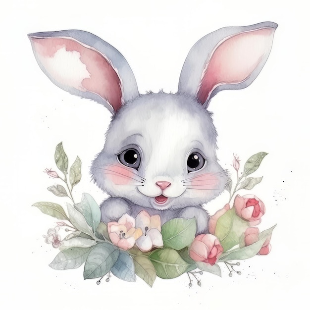 Een aquarel schilderij van een konijn.