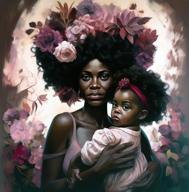 Een aquarel schilderij van een moeder en haar kind