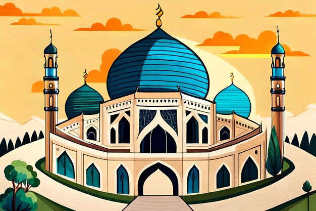 Een aquarel schilderij van een prachtige moskee