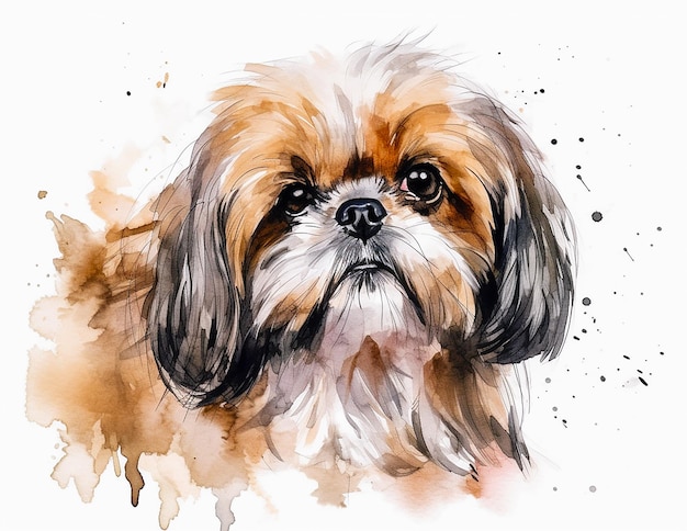 Een aquarel schilderij van een shih tzu hond