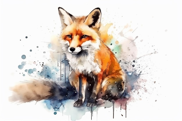 Een aquarel schilderij van een vos