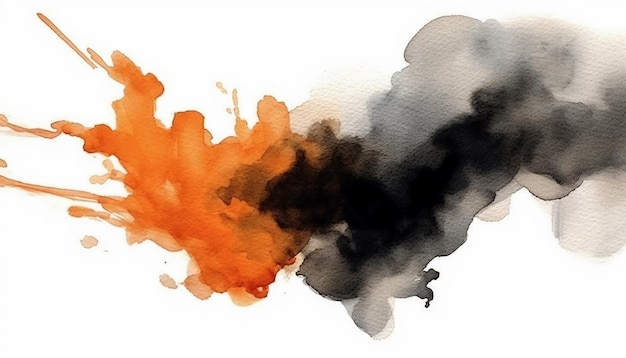 Een aquarel schilderij van een zwarte en oranje verfspatten.