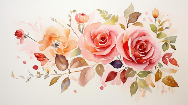 Een aquarel schilderij van rozen door pioen en dier.