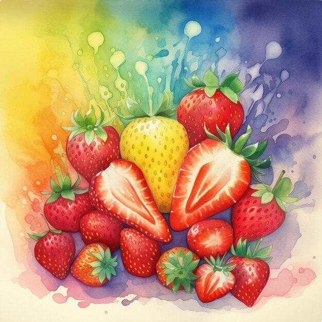 Een aquarel van aardbeien en ander fruit