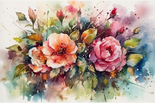 Een aquarel van bloemen met het woord liefde erop.