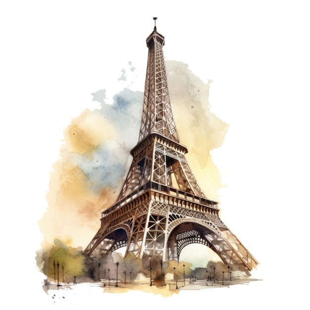 Een aquarel van de Eiffeltoren in Parijs