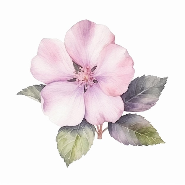 Een aquarel van een bloem met bladeren en het woord liefde erop.