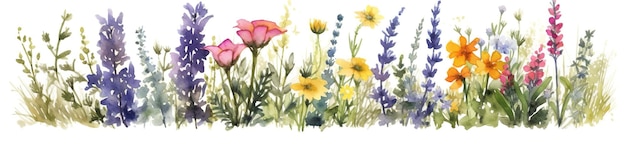 Een aquarel van een bloemenveld Generatief AI-beeld