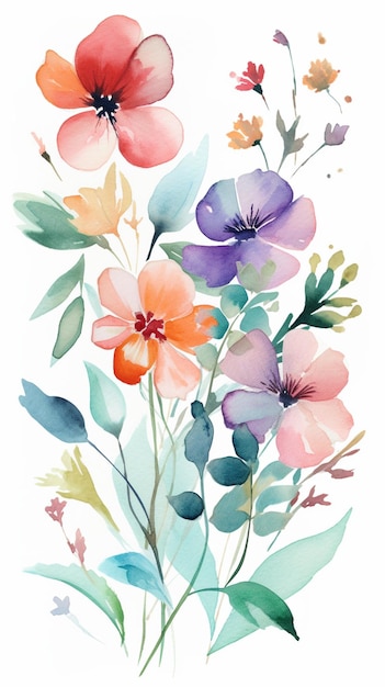 Een aquarel van een boeket bloemen.