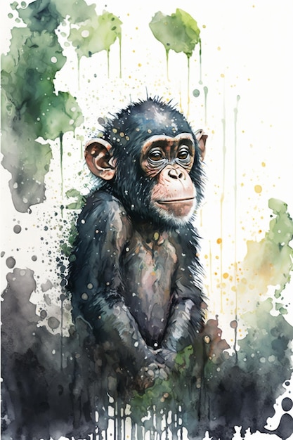 Een aquarel van een chimpansee