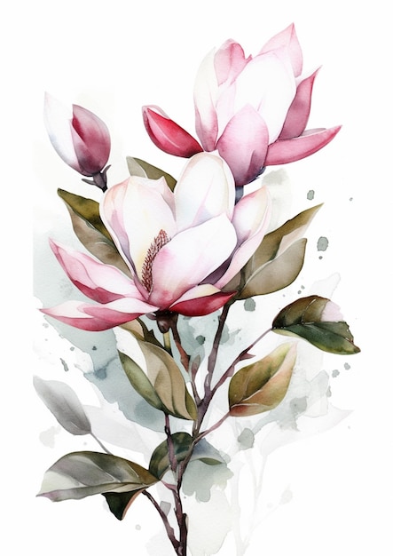 Een aquarel van een magnoliabloem.