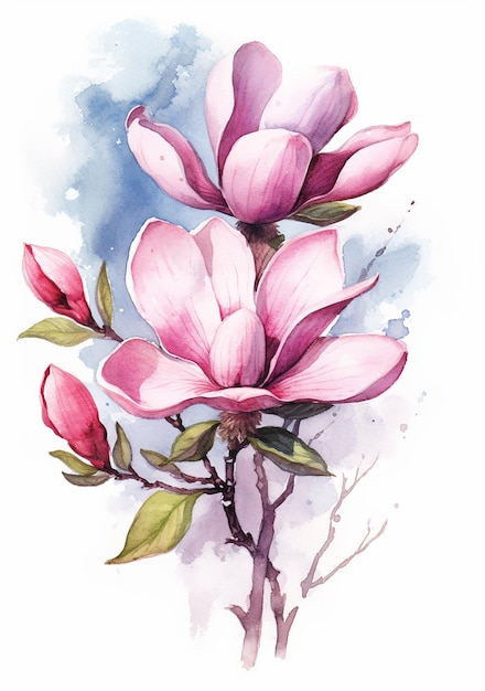 Een aquarel van een magnoliaboom