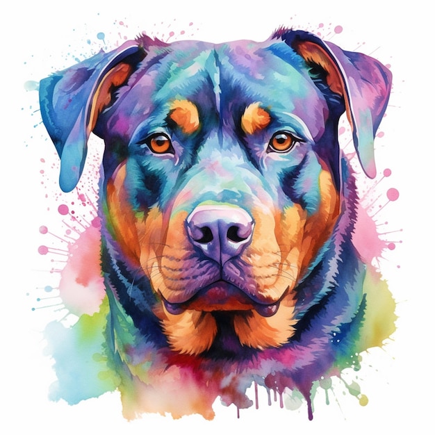 Een aquarel van een rottweilerhond.