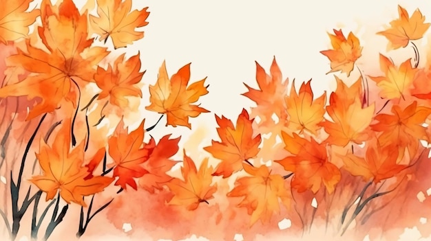 Een aquarel van herfstbladeren.