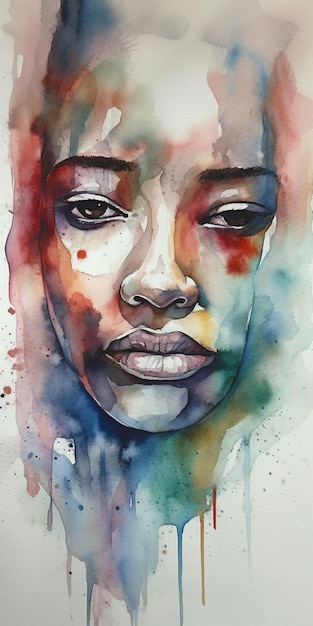 Een aquarel van het gezicht van een vrouw