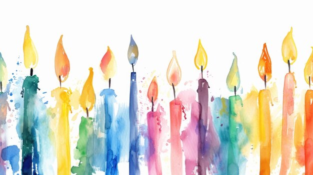 Foto een aquarel viering veelkleurige verjaardag kaarsen op wit