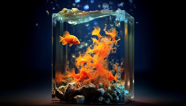 Een aquarium met daarin zwemmende goudvissen