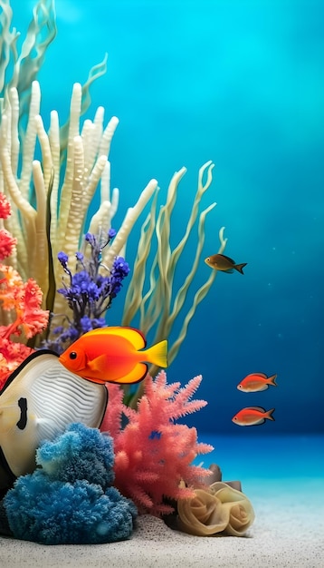 Een aquarium met koralen en vissen