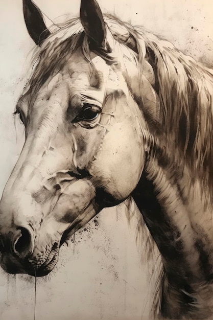 Een Arabisch paard afgebeeld in een kleurenprint aquarel schilderij