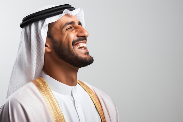 Een Arabische man die lacht naar de camera