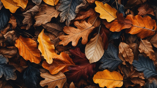 Een artistiek beeld dat de schoonheid van gevallen bladeren laat zien, gerangschikt in een grillig patroon