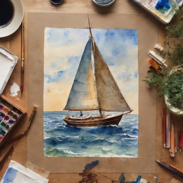 Een artistieke cruise met golvenzeil en een jacht