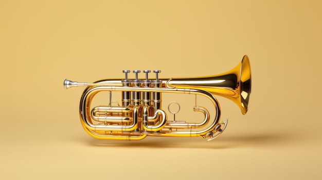 Een artistieke weergave van een blaasinstrument zoals een trompet of tuba