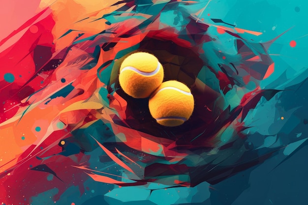 Een artistieke weergave van een tennisbal met behulp van abstracte kleuren en vormen