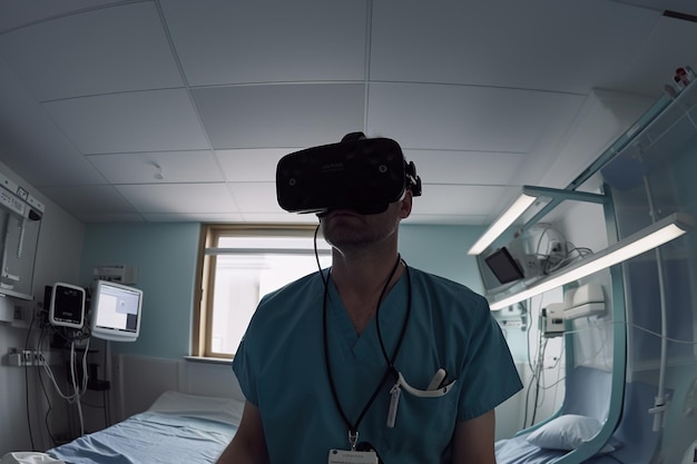 Een arts in een virtual reality-simulatiebril maakt een generatieve ai operatie