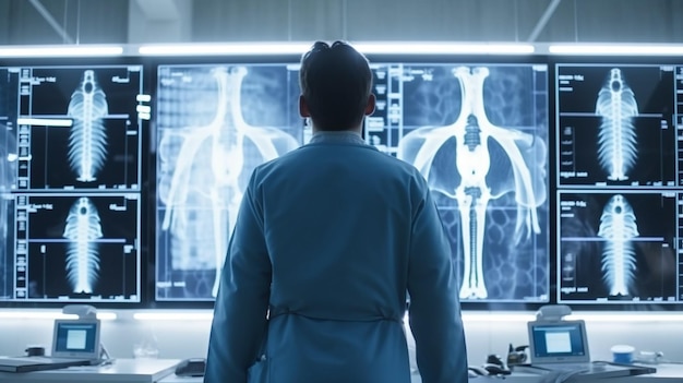 Een arts kijkt naar een computerscherm waarop een ct-scan te zien is.